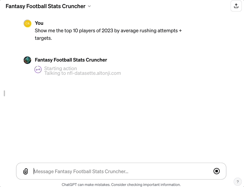 Fantasy Football Stats Cruncher in action