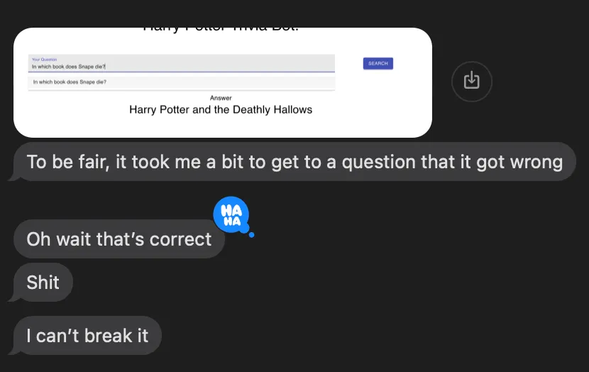One friend's reply after playing with potter.altonji.com