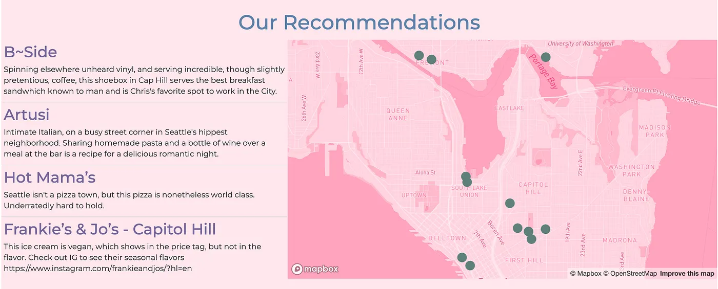 Interactive map of Seattle locations from our wedding website